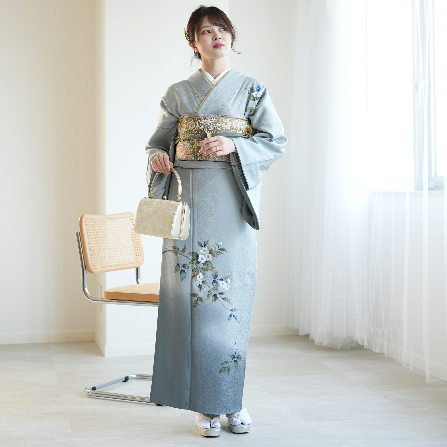 【レンタル】附下 付け下げ 付下げ 訪問着 レンタル 着物レンタル 20点セット 花 青 くすみカラー レディース フリーサイズ 七五三 お宮参り ママ フォーマル 入学式 卒業式 結婚式 二次会 パーティー 式典 往復送料無料