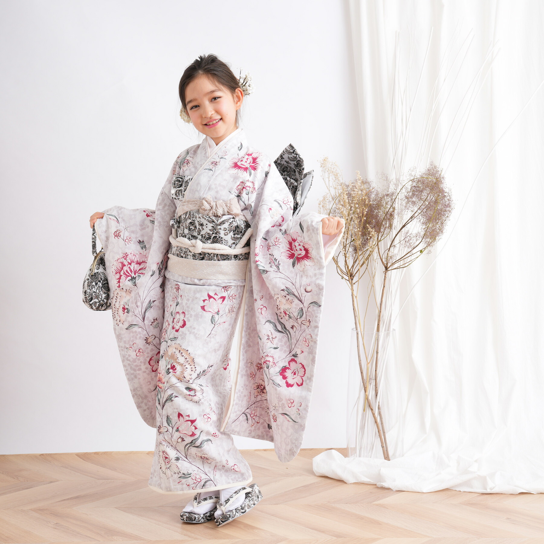 七五三に★逸品　正絹縮緬に花籠と四季花々②7歳着物フルセット 楽天市場】七五三 着物 レンタル 7歳 フルセット アンティーク 正絹