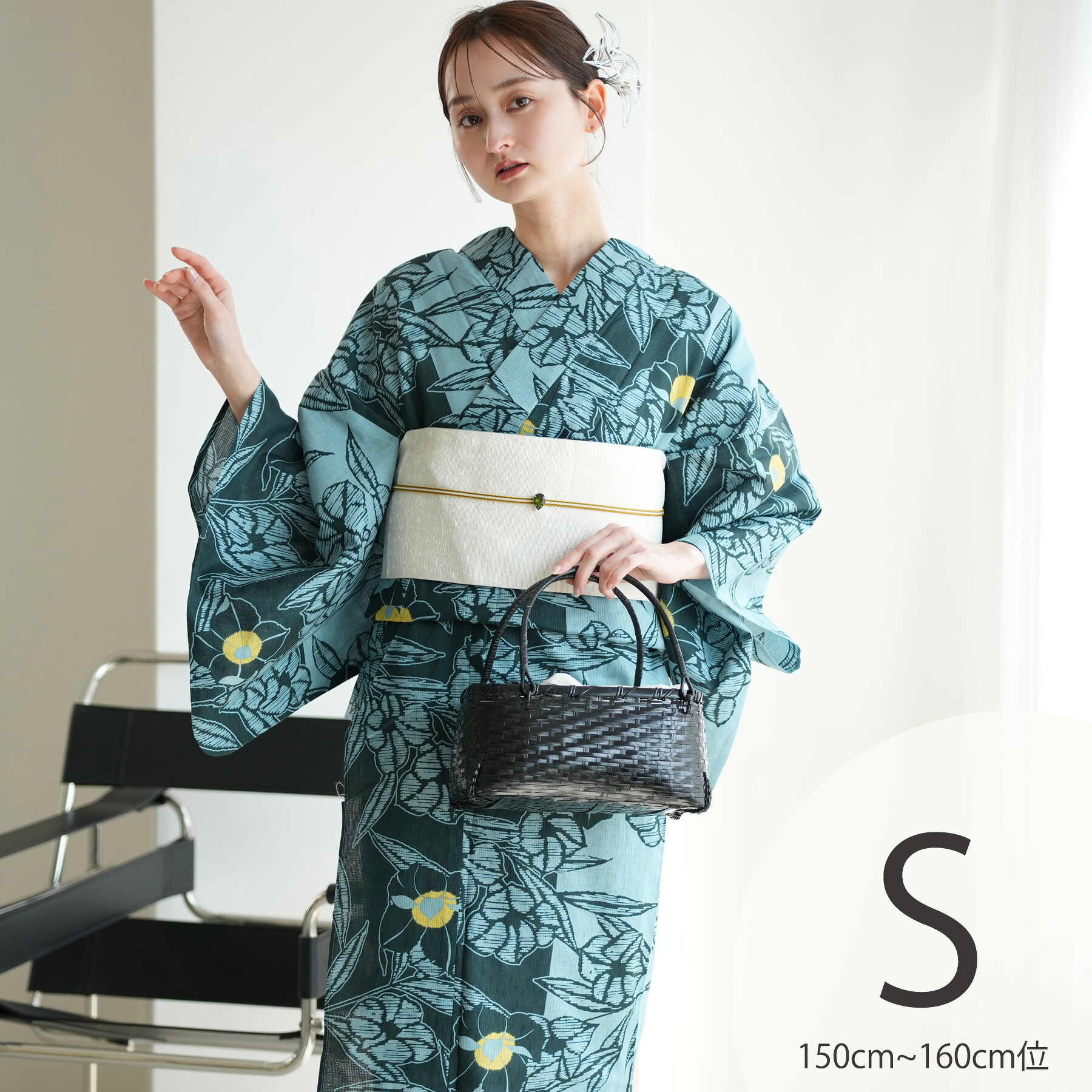 【utatane 高級変わり織 浴衣 単品｜ブルーと鉄紺の桔梗影絵（Sサイズ）】国産生地・国内染色｜希少図案を現代に復刻｜プチサイズ（150-160cm）｜浴衣（ゆかた） 8,759円