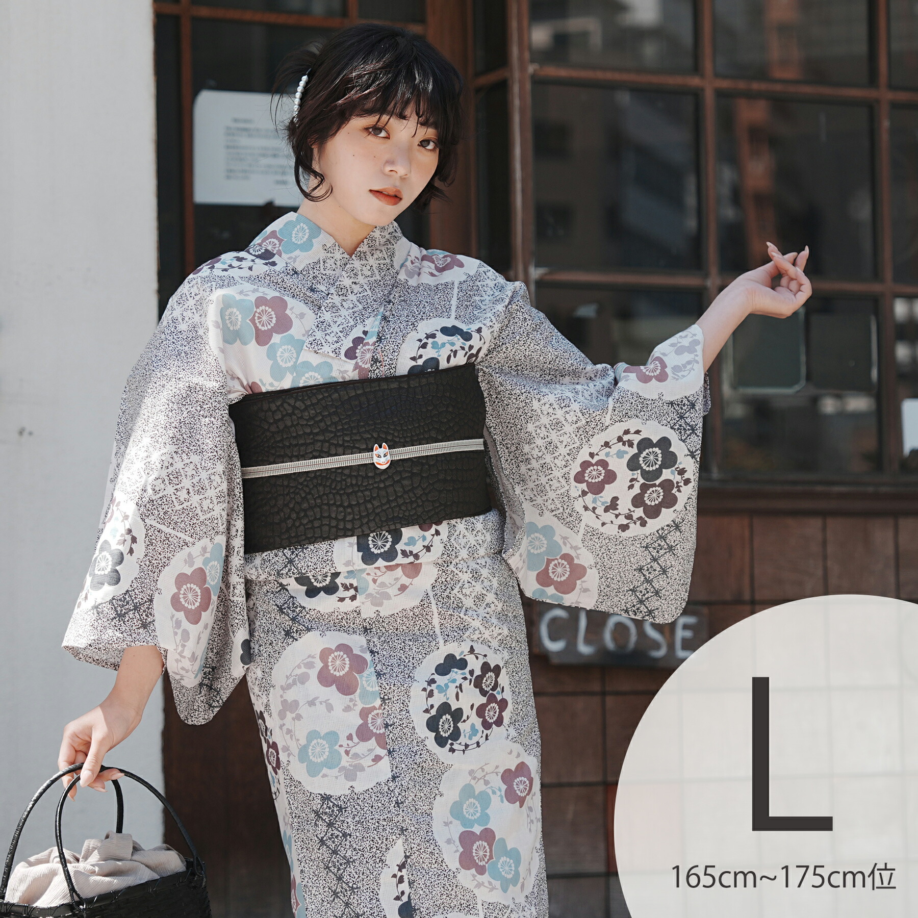 【utatane 浴衣 単品 高級変わり織｜墨黒の霧と梅雪輪（Lサイズ）】国産生地・国内染色｜希少図案を現代に復刻｜トールサイズ（165-175cm）｜浴衣（ゆかた）