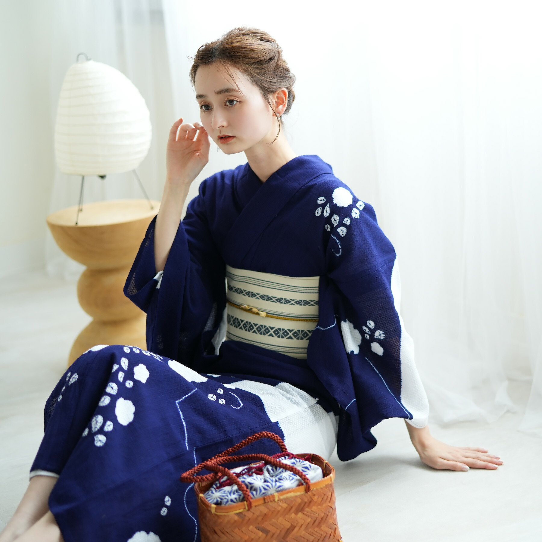 値下げ交渉OK！夏物 総絞り 浴衣 四寸帯 セット C020