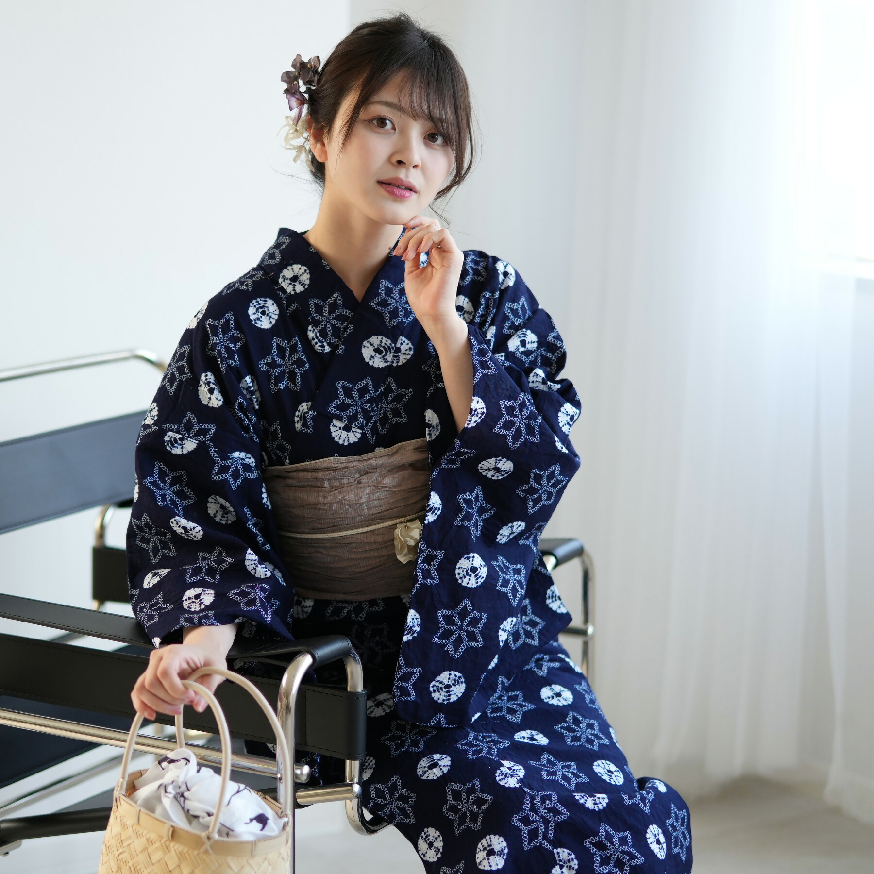 浴衣 セット 【 utatane 有松絞り 浴衣3点セット ( ゆかた・帯・下駄 ) 藍色の綺羅星 綿紅梅 】 特選シリーズ 伝統工芸 国内縫製 手縫い併用希少 一生もの フリーサイズ 一度袖を通すと忘れらないガーゼのような至極の肌当たり