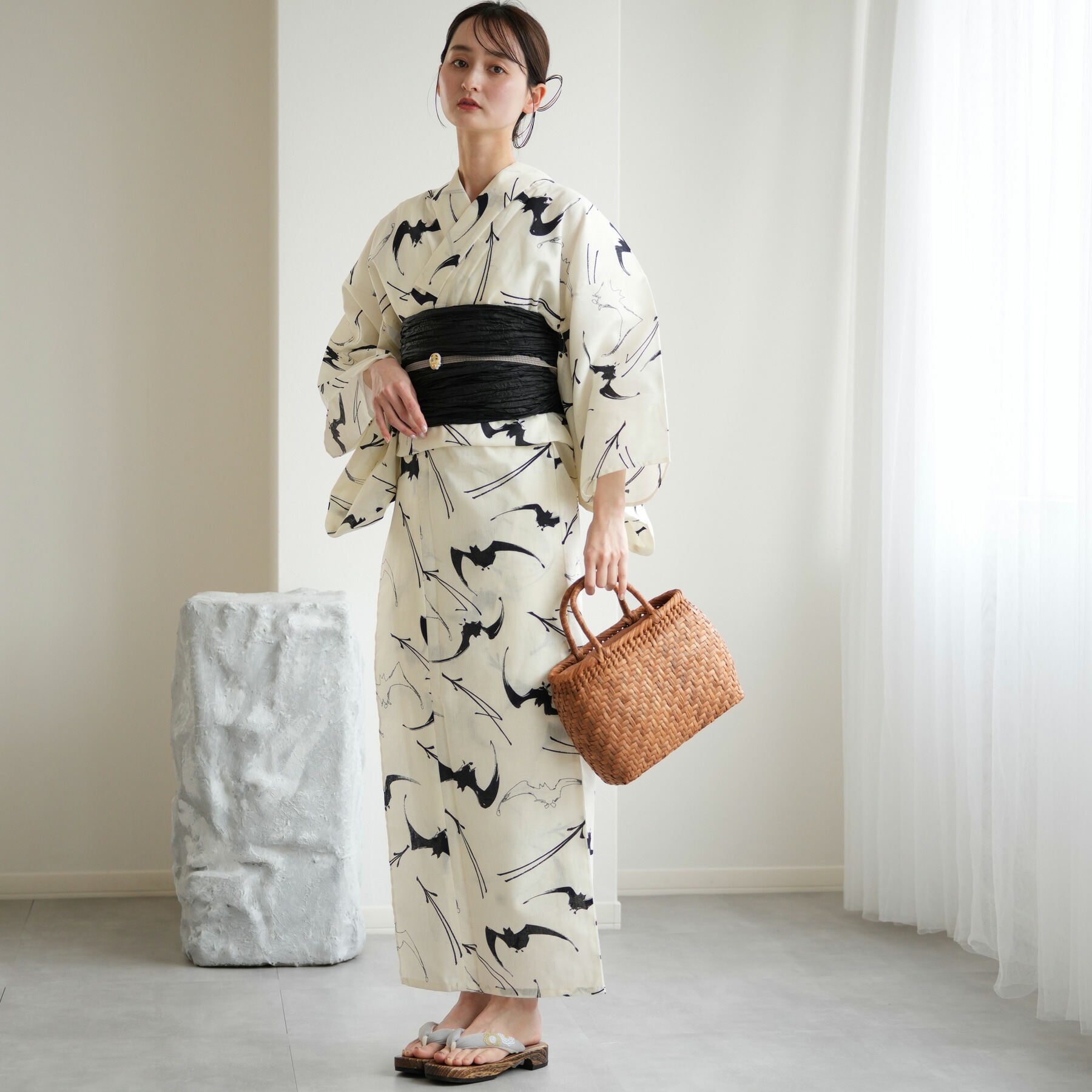 ニコアンティーク 高級変わり織 浴衣2点セット 浴衣+画像の白兵児帯 浴衣 レディース セット ニコアンティーク 高級変わり織 浴衣3点