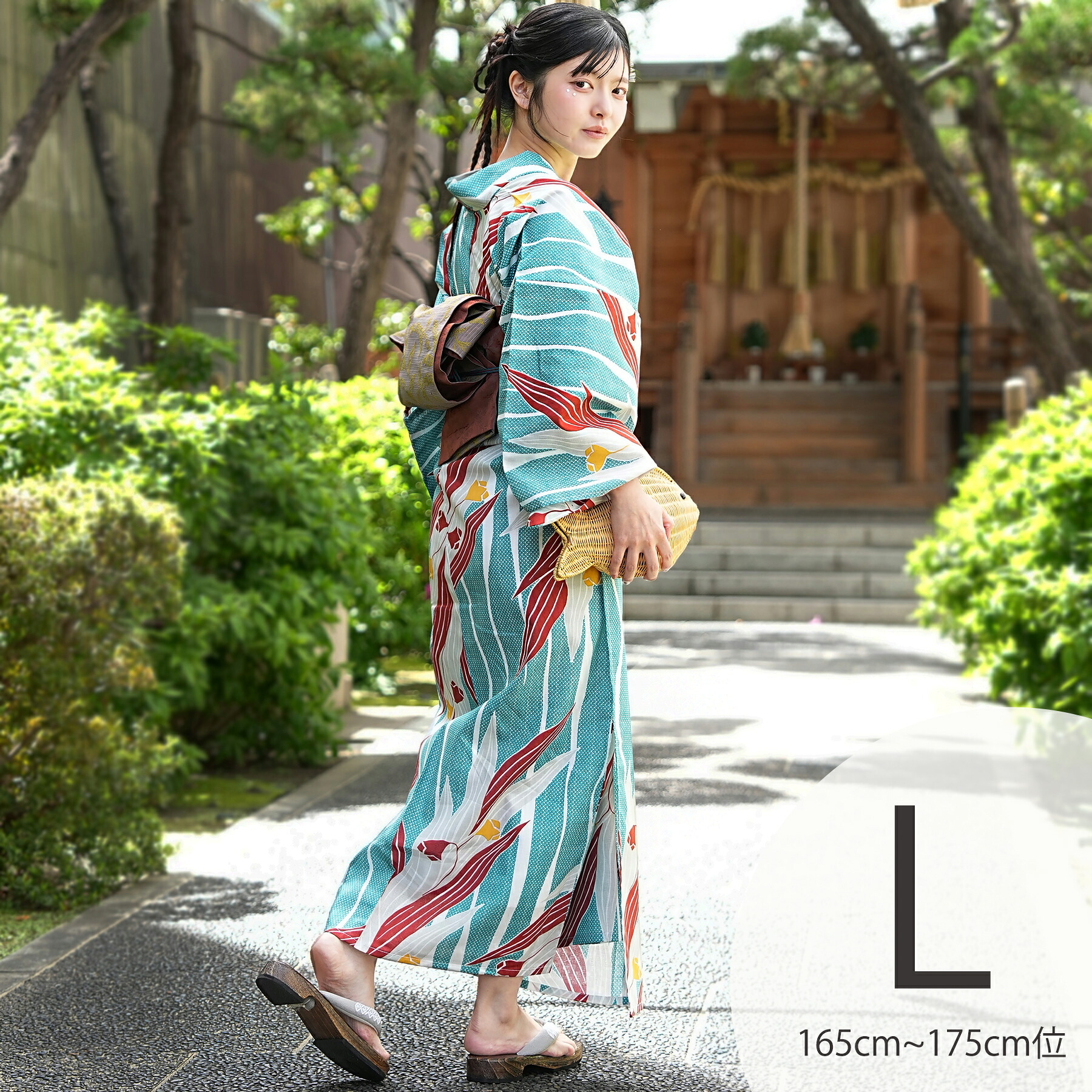 浴衣 セット 【ターコイズ疋田のモダン縞と花くらべ ニコアンティーク Nico@ntique 高級変わり織 浴衣・帯・下駄付き 3点セット】 Lサイズ トールサイズ（165-175cm） 国産生地・国内染色 個性派レトロ 独創的アーカイブ復刻｜ひよこ商店