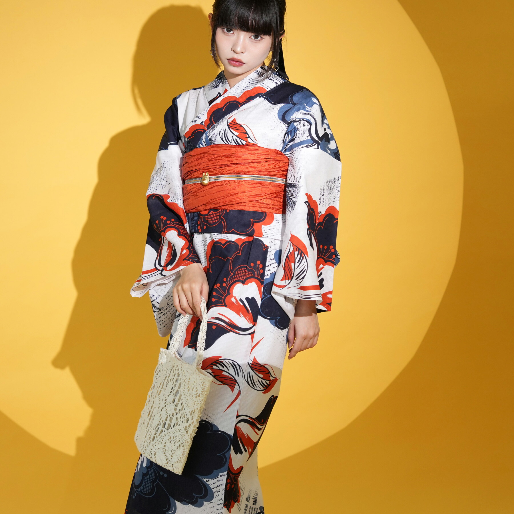 浴衣 セット セパレート二部式 【アブストラクト・ナイト ニコアンティーク Nico@ntique 高級変わり織 浴衣・帯・下駄付き 3点セット】 簡単着付け フリーサイズ 国産生地・国内染色 個性派レトロ 独創的アーカイブ復刻｜ひよこ商店
