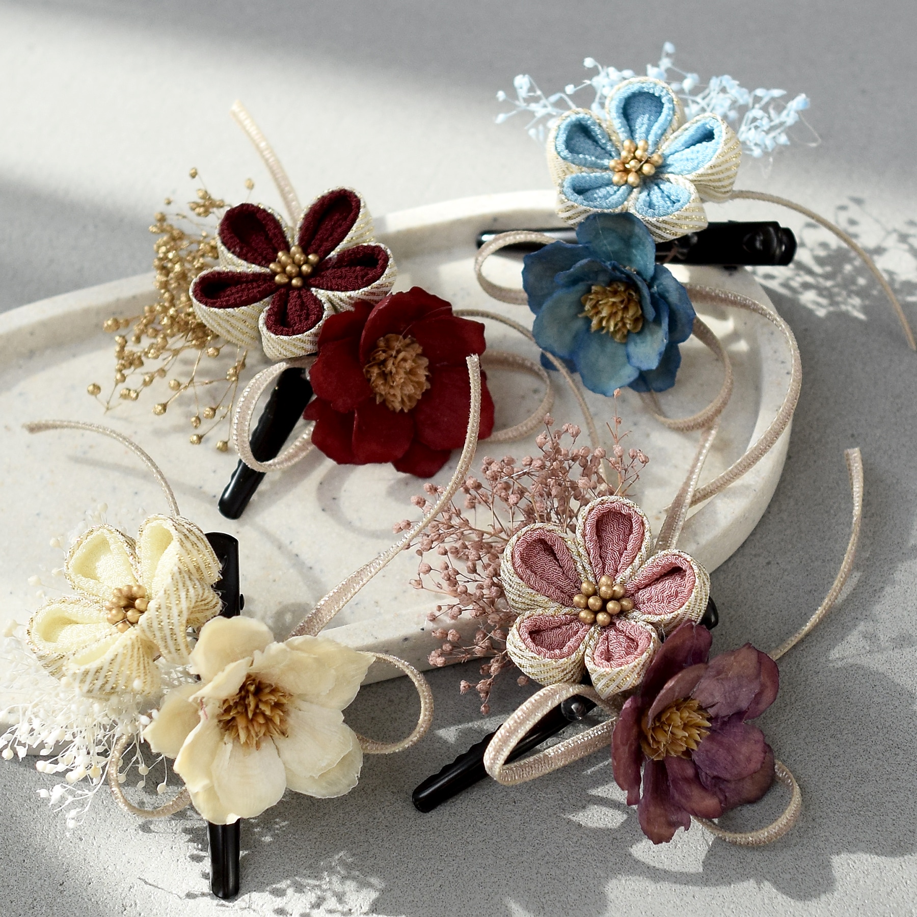 成人式髪飾り　ホワイト u0026 ピンク ドライフラワー ヘッドドレス　ウェディング