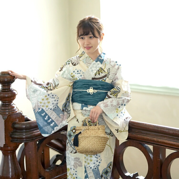 保証書付 浴衣3点セット 浴衣 帯 下駄 Utatane フリー 身長155 165cm 浴衣 セット 浴衣 レディース 花 セット 大人 ベージュ 系 女性 Ladies 茶色 こげ茶 黄緑 青 ミント 牡丹 毬 葵 七宝 梅 小花 浴衣 帯 下駄 昭和初期 アンティーク