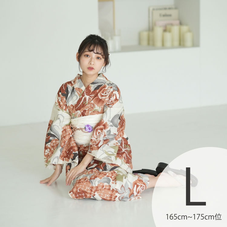 おまけ付 浴衣セット 浴衣 高級変わり織り セット 浴衣 トールサイズ 身長165 175cm Tl ニコアンティーク 浴衣 帯 下駄 浴衣3点セット レディース 夏祭り 七夕 花火大会 大正浪漫 和歌山染工 日本製生地 ユリ ゆり オレンジ 赤 クリーム きなり Ladies 女性 系