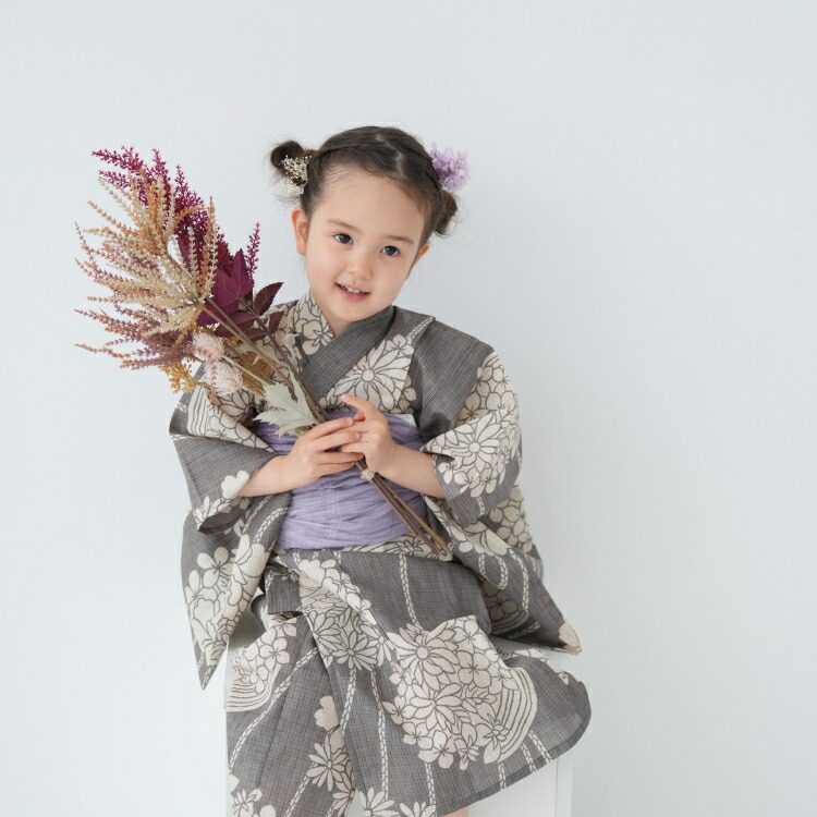 15 Off 浴衣 1 下駄 帯 花柄 100 女の子 130 チャコール系 子供 Utatane 適応身長95 135cm 110 ゆかた 3点 子ども 100 130cm セット 国内染色