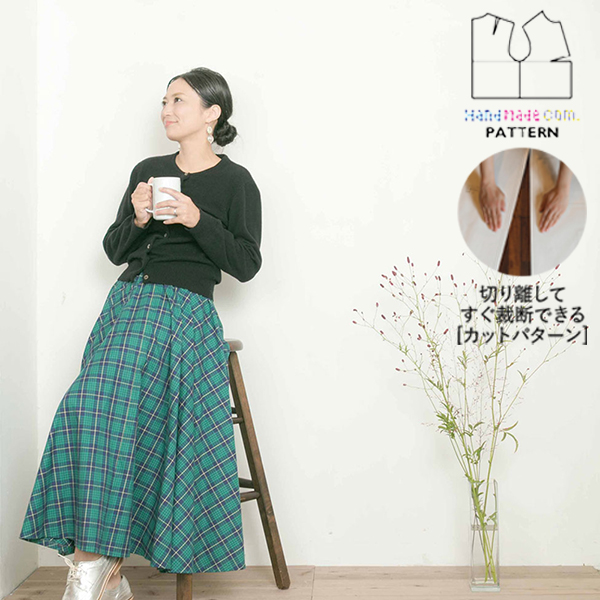 ハンドメイド大人服　ギャザースカートLL 張り合せなし型紙】大人 ギャザースカート M～5L 型紙