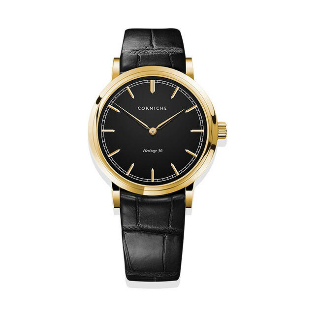 コーニッシュ 腕時計 Corniche ヘリテージ Heritage 36 Gold Black 36mm 時計 メンズ レディース 黒文字盤 ゴールド ケース ブラック レザーベルト 革ベルト Cw H36 Gbb 最大98 オフ