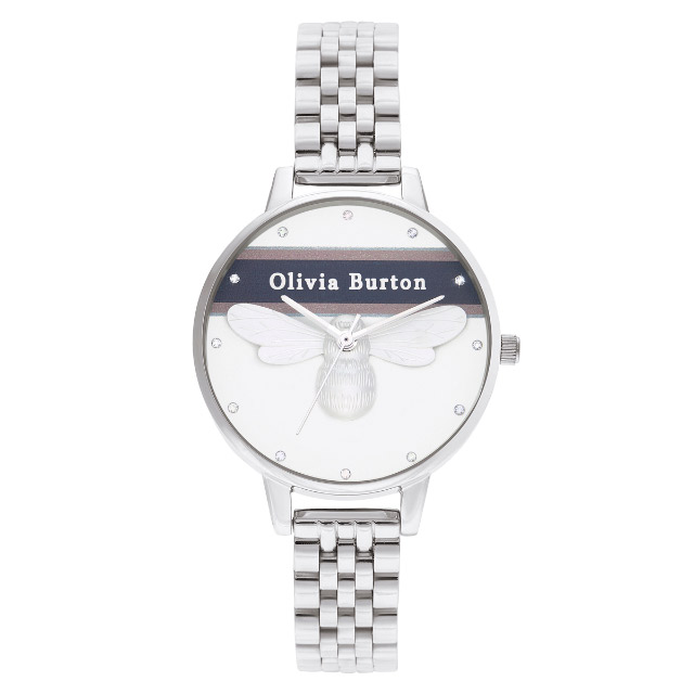 オリビアバートン 日本総代理店 腕時計 レディース ブランド ラウンド アナログ Olivia Burton ヴァースティ ラッキー ビー ピンク ネイビー ストライプ シルバー ブレスレット