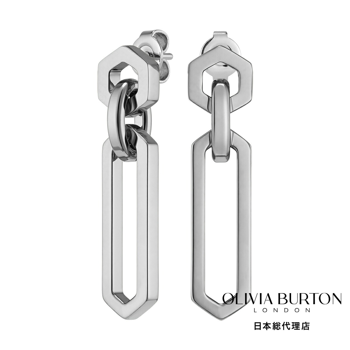 OLIVIA BURTON / オリビア・バートン トレンド - ヘックス リンク シルバー ドロップ ピアス|H°M’S” WatchStore