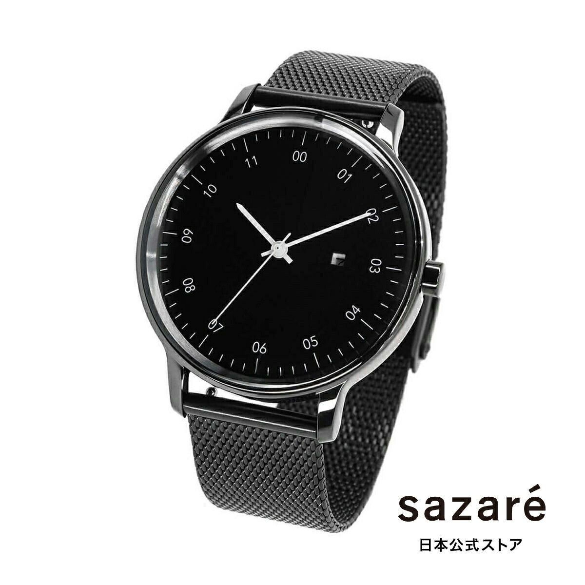 sazare さざれ 公式ストア 腕時計 メンズ ブランド レディース ウォッチ SK01 / SS ブラック ミラー フィニッシュ / ブラックダイヤル / ブラックメッシュ