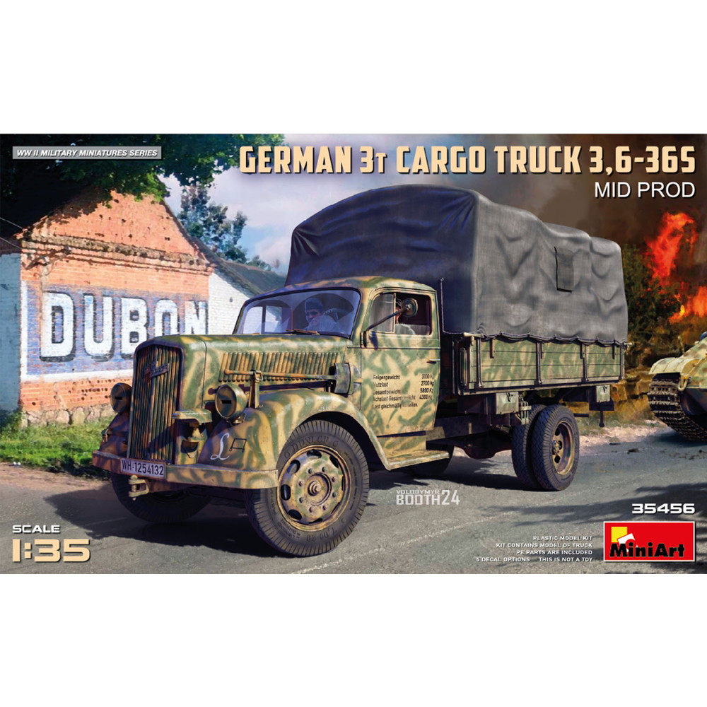 ミニアート 1/35 WW.II ドイツ軍 3トンカーゴトラック 3.6-36S 中期生産型 幌付きタイプ プラモデル MA35456