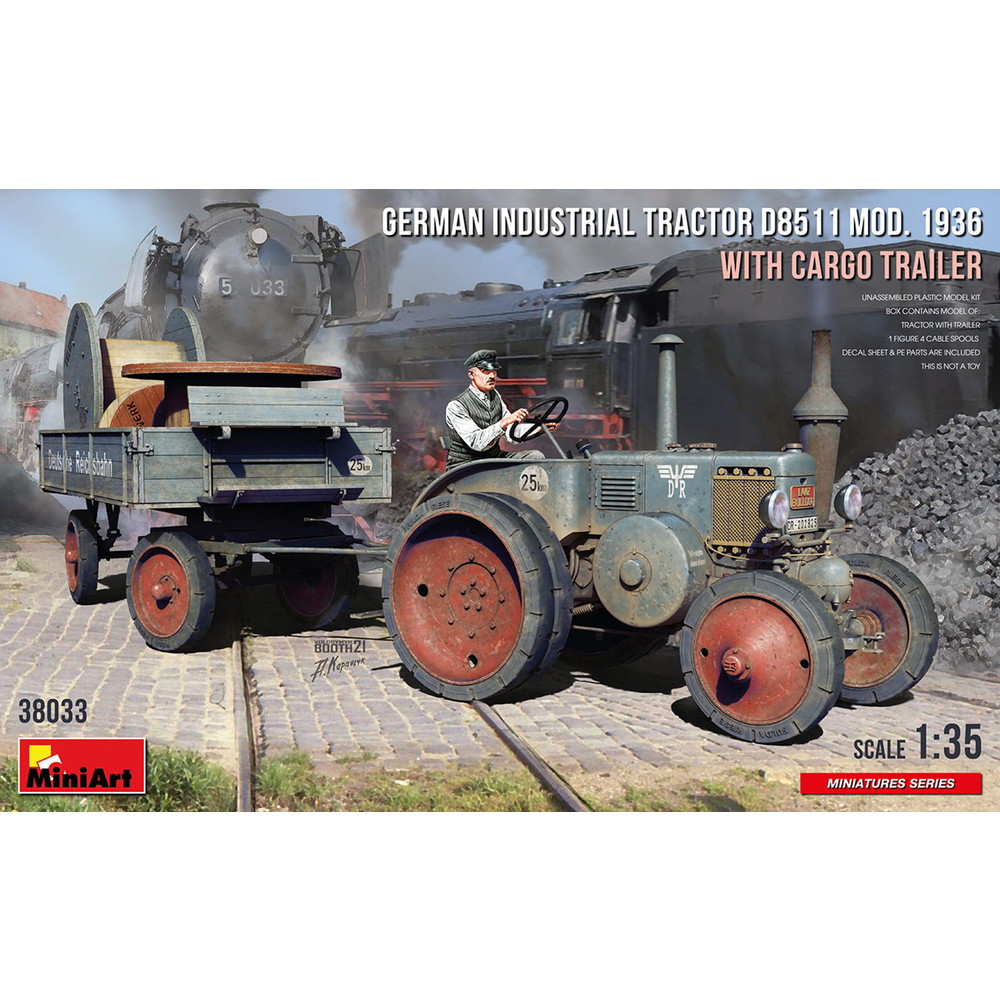 ミニアート 1/35 1936年 ドイツ 工業トラクター D8511 カーゴトレーラー牽引 ドライバーフィギュア付属 プラモデル MA38033