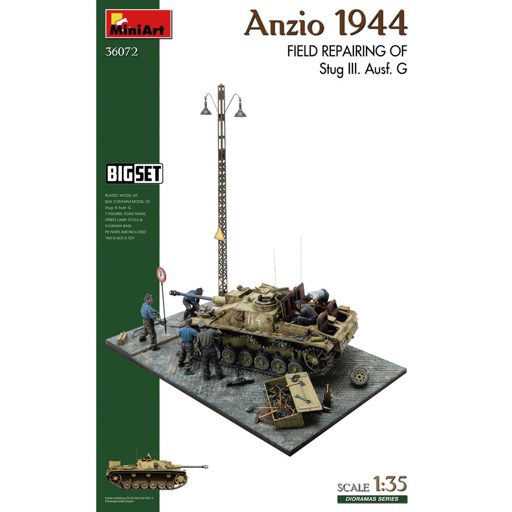 ミニアート 1/35 WW.II ドイツ軍 III号突撃砲G型 路上修理 情景ビッグセット アンツィオ 1944年 プラモデル MA36072｜模型・プラモ総合専門店　ホビコレ