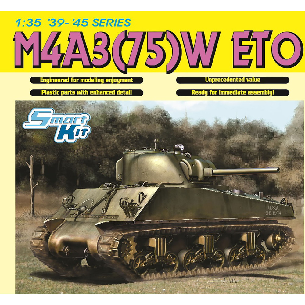 ドラゴン 1/35 WW.II アメリカ軍 M4A3(75)W シャーマン ヨーロッパ戦線 マジックトラック/アルミ砲身/3Dプリントダックビル&ヘッドライト・ホーンガードパーツ付属 豪華仕様 プラモデル DR6698SP