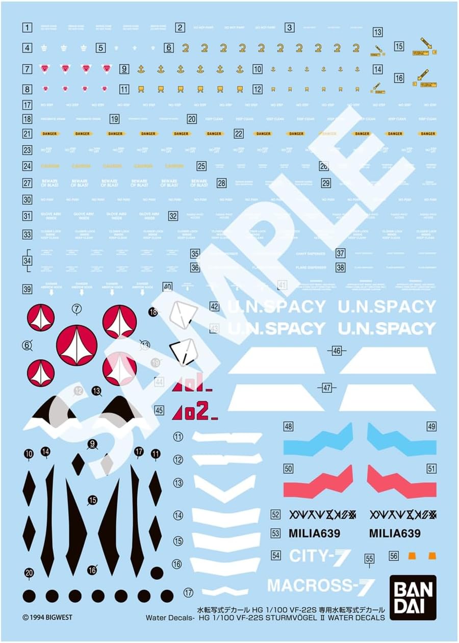 バンダイスピリッツ HG 1/100スケール マクロス7 VF-22S シュトゥルムフォーゲルII 専用水転写式デカール画像