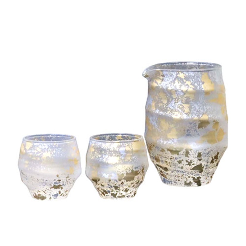 ウチキ 喜箔グラス 酒器セット 金箔・銀箔を使った石川県・山中漆器由来の伝統工芸品 KH-008 [▲][AS]