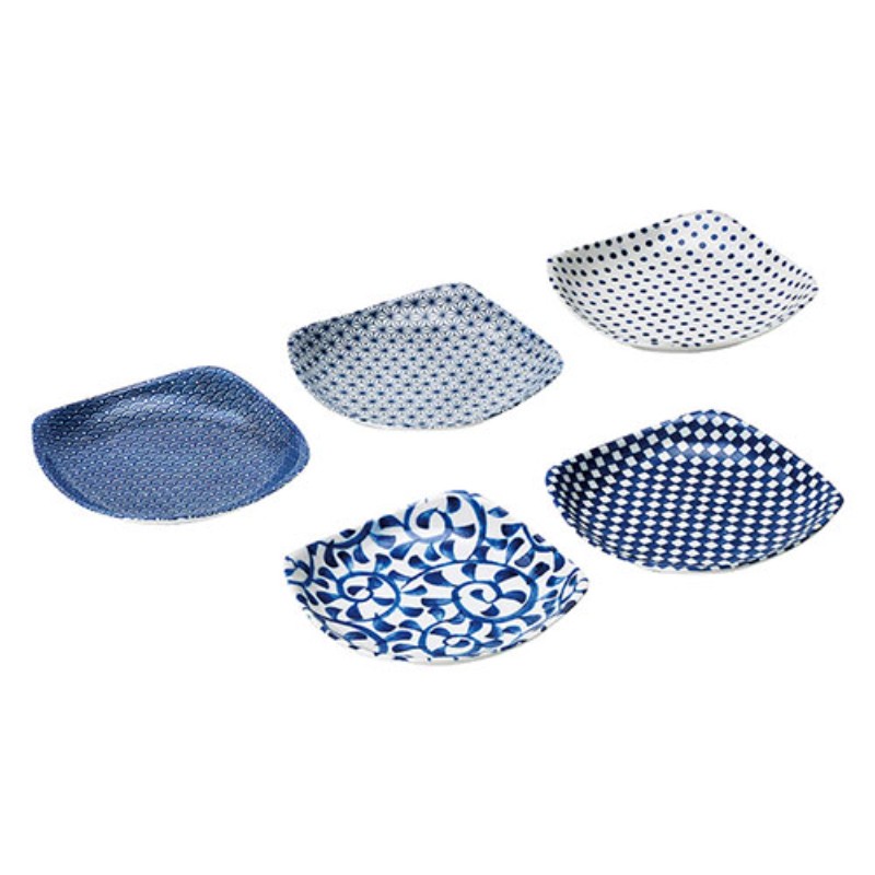 楽天市場】藍染 正角皿5柄揃 YN-4004AW人気 おすすめ 食品 陶器 和陶器