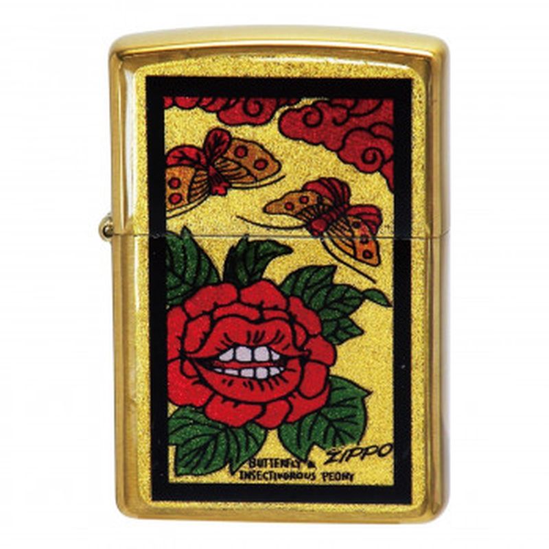 ZIPPO 金箔エポ 人喰いボタンに蝶 花札 ZIPPO 金箔エポ 人喰いボタンに蝶