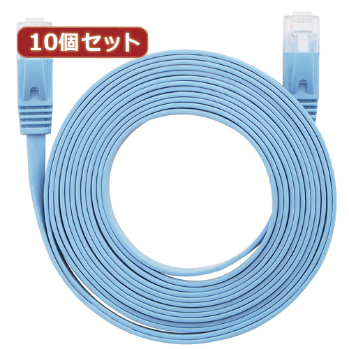 全ての 10個セット LANケーブル フラット CAT6 10m 青 AS-CAPC022X10 