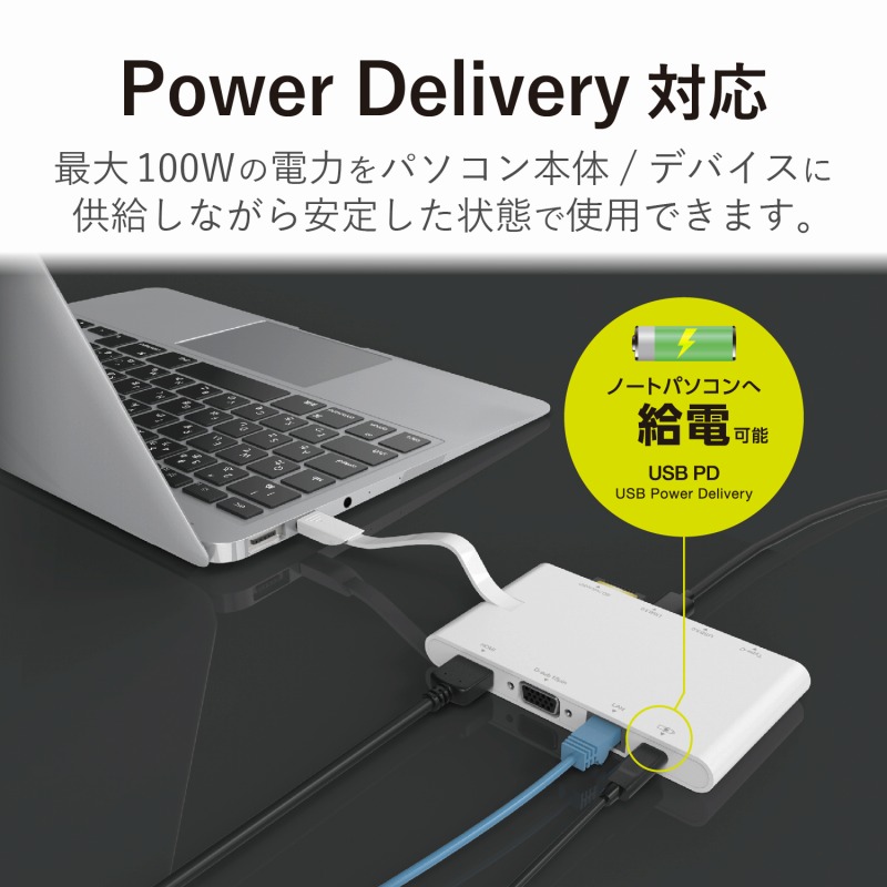 肌触りがいい Type-Cドッキングステーション PD対応 充電用Type-C1ポート データ転送用Type-C1ポート USB 3.0 2ポート  HDMI1ポート D-sub1ポート LANポート SD microSDスロット ケーブル収納 ホワイト EL appelectric.co.il