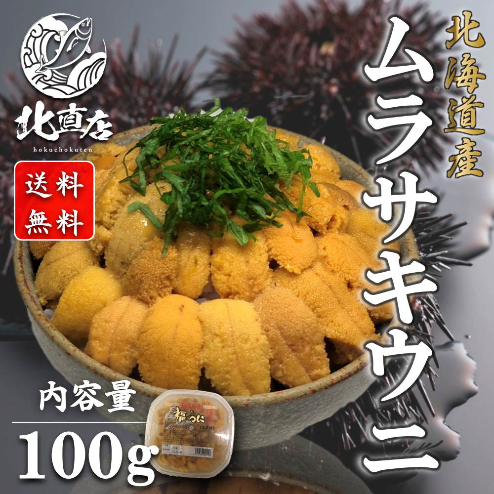 【北海道産ムラサキウニ100ｇ】 送料無料北海道産　生キタムラサキウニ（塩水ウニ100ｇ）うに　ウニ　 北海道   贈り物 無添加 塩水パック 塩水ウニ 丼 うに北海道産 うに丼　 　ギフト 限定入荷数の為　日時指定不可 北海道海鮮 高品質 海鮮専門店