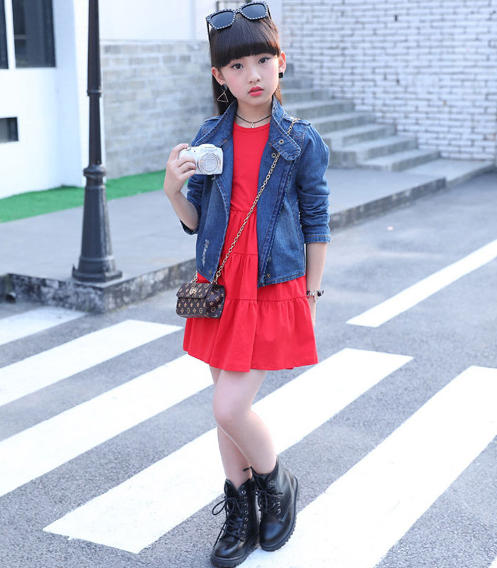 楽天市場 韓国子供服 女の子 春服 セットアップ ワンピース デニムジャケット 2点セット 春 秋 キッズ ワンピースセット 可愛い お出かけ結婚式 パーティー レッド ブラック 110 1 130 140 150 160cm Hohoemimarket