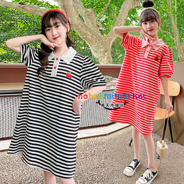 韓国子供服 ポロワンピース 女の子 ストライプ柄 ワンピース かわいい 夏着 Polo ブラック レッド 半袖 膝丈 キッズ 夏ワンピ レジャー 普段着 通学着 姉妹 双子 誕生日 結婚式 お祝い 夏 新品 涼しい 1cm 130cm 140cm 150cm 160cm もらって嬉しい出産祝い