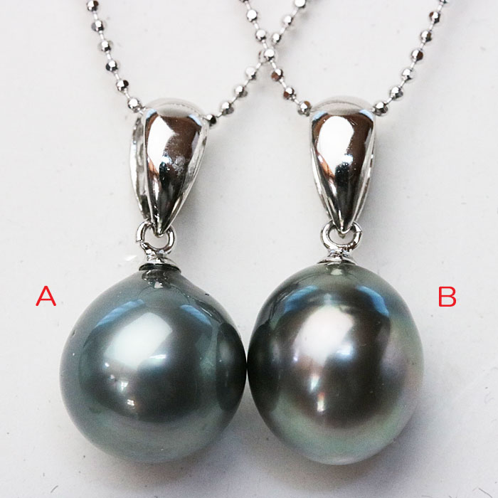 黒蝶真珠ペンダントトップ/ スライドボールチェーンネックレス付 約12～12.5mm シルバー