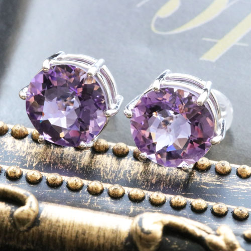 カメリア カット アメシスト 約8mm ピアス シルバー925 Wキャッチ付|ジュエリーショップ はな