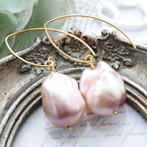 楽天市場】淡水パール ピアス フック バロックパール K14GF 3連 天然