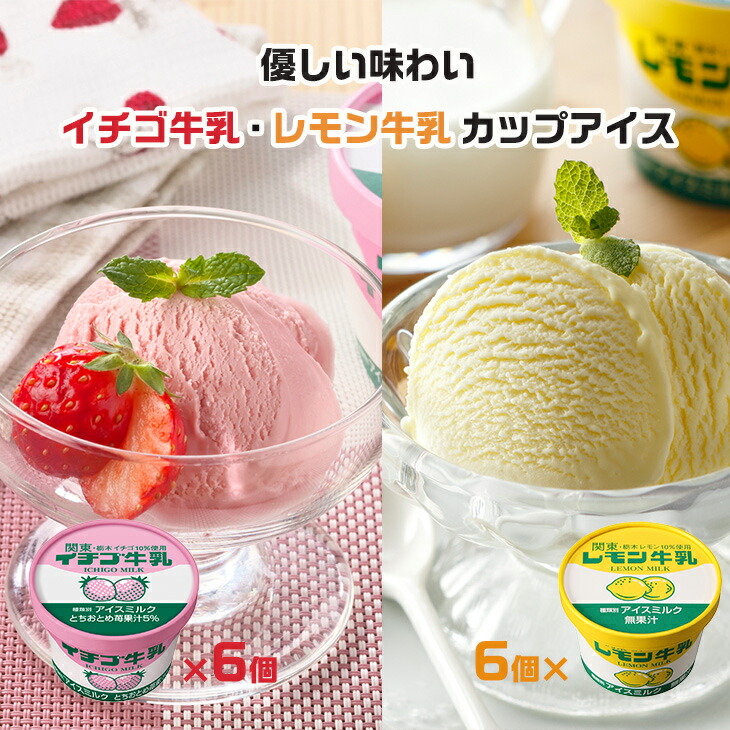 楽天市場】レモン牛乳 イチゴ牛乳カップ 各6個 12個セット アイス