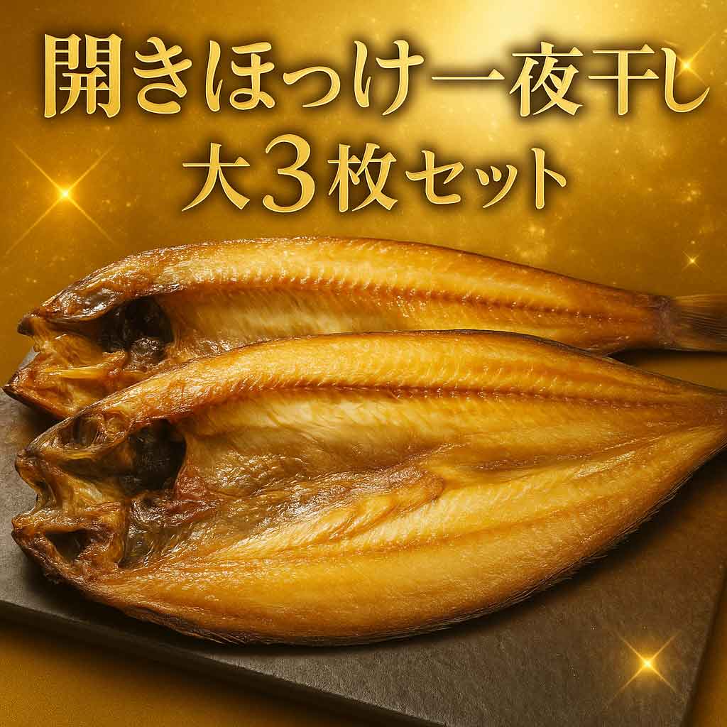 開きほっけ 一夜干し 大3枚セット グリル焼き 塩焼き 酒の肴 ご飯のお供 バーベキュー ギフト 道東観光