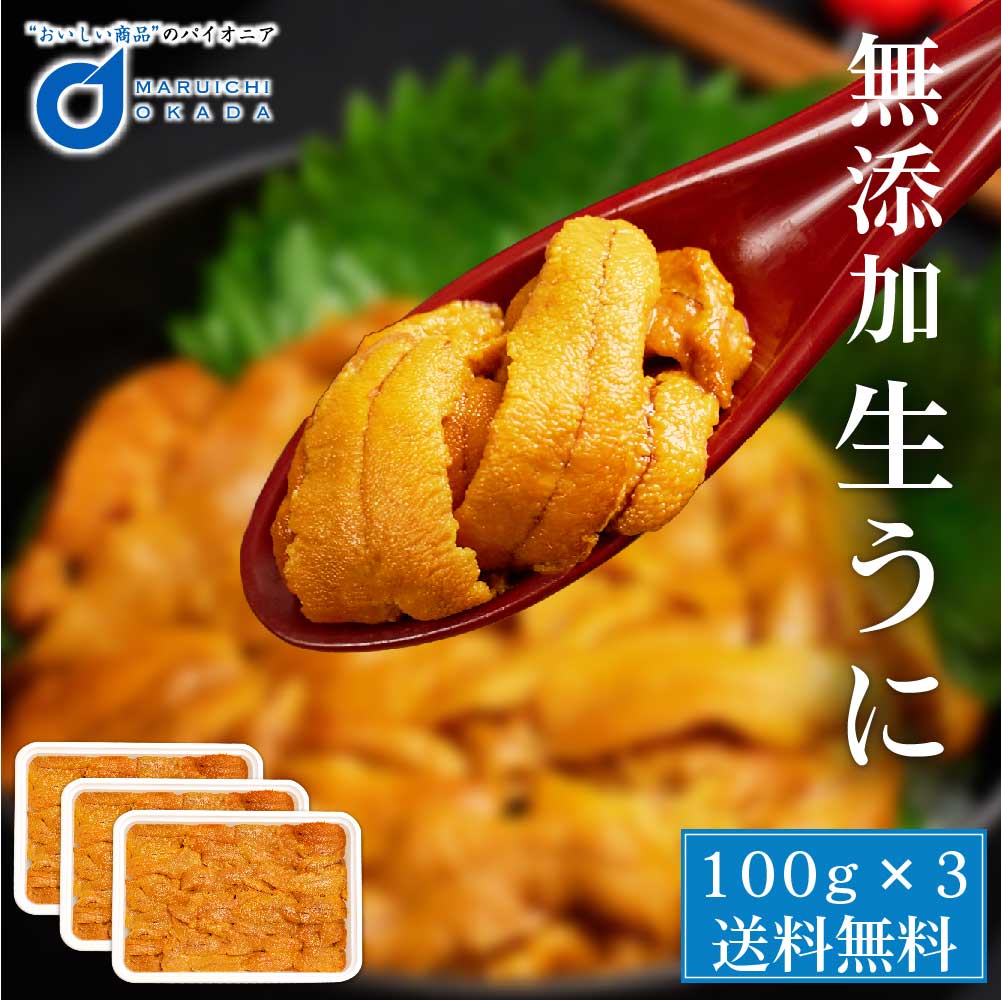 【全商品ポイント5倍 5/25 11:00～23:59】 生うに 100g 3パックセット チリ産 無添加 みょうばん不使用 お刺身用 ウニ うに 雲丹 冷凍 送料無料 お取り寄せグルメ 遅れてごめんね 母の日 父の日 お中元