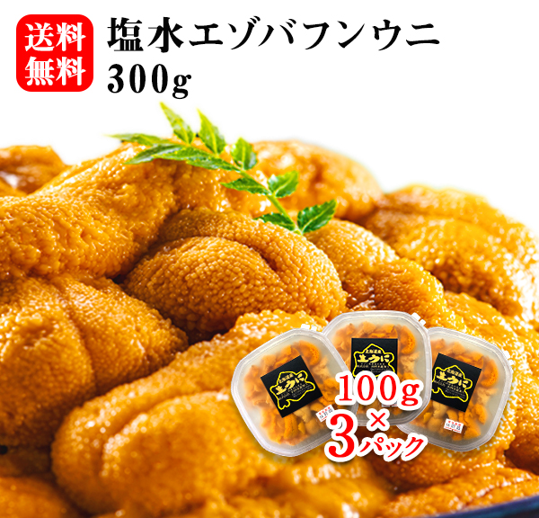 送料無料 北海道産 塩水エゾバフンウニ300g(100g&times;3パック)【うに お土産 贈り物 ギフト プレゼント 料理 グルメ 季節 シーズン 旬 お取り寄せ  産地 時期 海鮮丼 ウニ 海栗 海丹 海胆 雲丹 母の日 父の日 お中元 お歳暮 クリスマス】