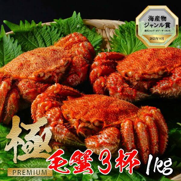 【お得な800円OFFクーポン】毛蟹ランキング1位 毛ガニ三昧 3杯1ｋｇ(冷凍)《北海道 お土産 贈り物 ギフト プレゼント 料理 みそ 産地 時期 かに カニ 蟹 お歳暮 seafood》