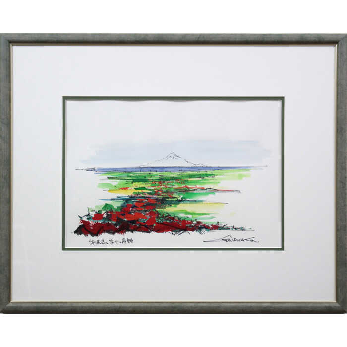 絵画 石岡剛 アクリル画 『利尻岳とサロベツ原野』 山 海 自然 花 風景 北海道風景 夏 幻想的 明るい 美術品 アート いしおかごう｜北海道画廊 店