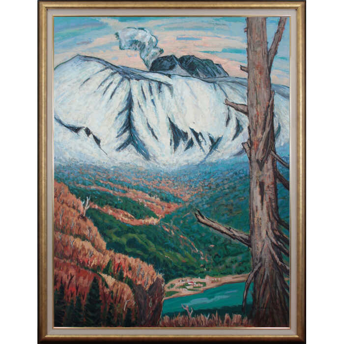 高田誠 残雪景色 絵画 アート 額縁 インテリア 日本画 高田誠、【山麓五月】、希少な大判額装用画集より、美品、日本人