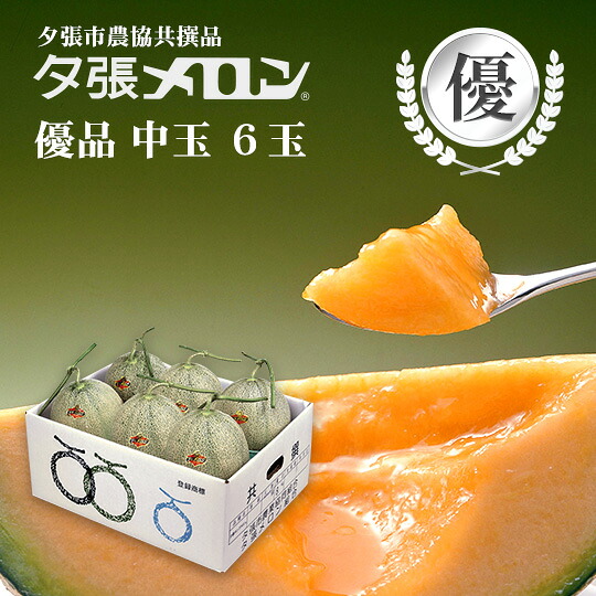 【早割り予約】夕張市農協直送 共撰品 夕張メロン優品中玉(約1.3kg) 6玉1箱【送料無料】【産地直送】【代引不可】 北海道 お土産 おみやげ お中元 贈答品 引出物 赤肉メロン お供え物 お盆 名物