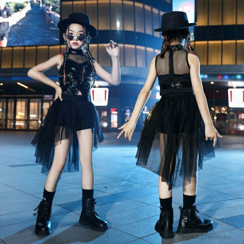 【送料無料】キラキラ ヒップホップ ジャズダンス チアガール 個性 女の子 ステージ衣装 エナメル ブラック ロック風 ジャズダンス衣装