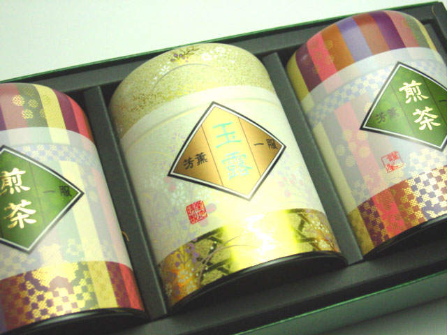 はんなりと京の茶缶入り 雅缶詰め合せ・宇治玉露、朝宮煎茶3缶入【送料無料】