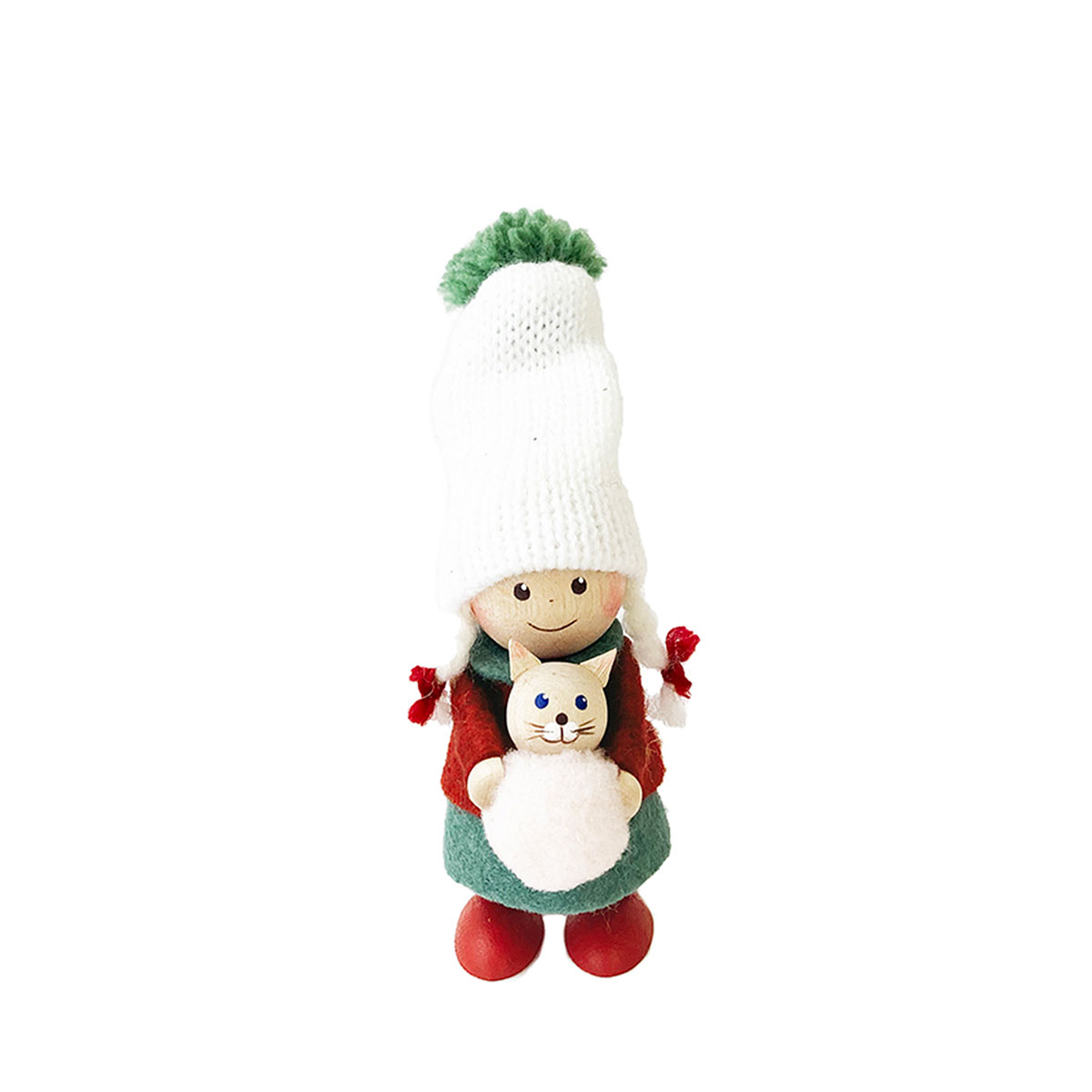 【NORDIKA公式】NORDIKA nisse ノルディカ ニッセ クリスマス 木製人形 ( ネコのぬいぐるみを抱えた女の子 / joy to the world )【北欧雑貨】