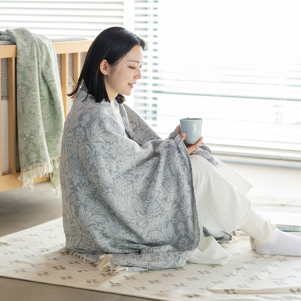 【送料無料】KLIPPAN クリッパン コットンスロー サンフラワー ( 140&times;200cm / ブルー )【北欧雑貨】｜北欧雑貨byPOS　店