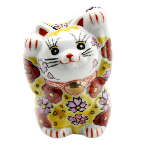 限定１【願いが叶う】【開運招福】九谷焼 招き猫右手 下野邦子 彩花尽し 5.7号 下野邦子作 いっちん華盛招き猫です😸✨🌼 上絵付けだけでなく