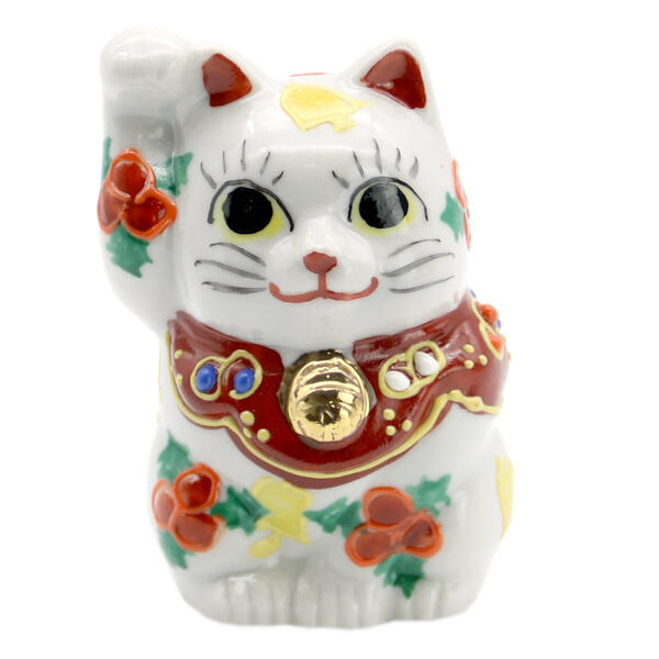 楽天市場】九谷焼 招き猫（左手人お客招き猫）2号ヒイラギ＆ベル