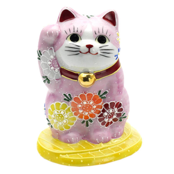 九谷焼 3.3号招き猫（左手人お客招き猫）ピンク釉桜K9-1571 楽天市場