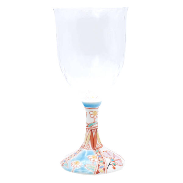 九谷焼 ワイングラス（大/格子）花のタペストリー WLK127 [九谷和グラス] 【クーポン対象外商品・全クーポン使用不可】｜九谷陶芸　北山堂　店 9,919円